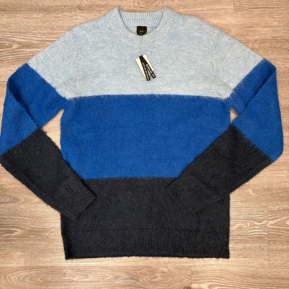 River Island Mens Ecru slim fit colour block knit jumper soft touch sweater S